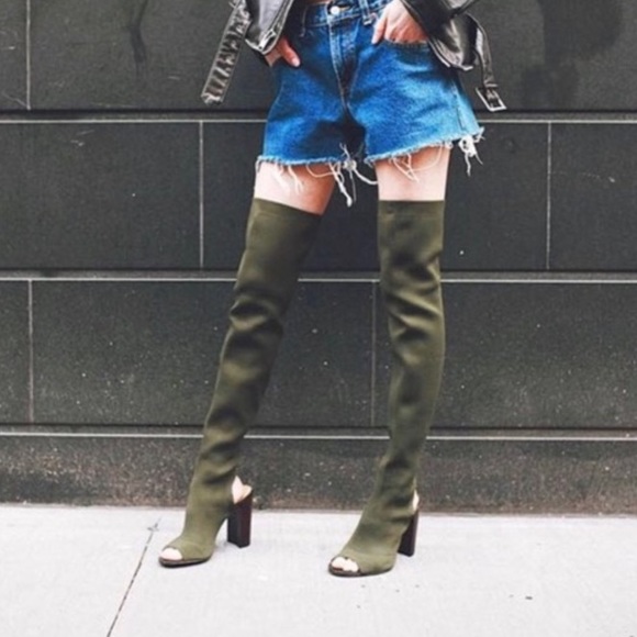 Steve Madden |Serinade Open Toe Over the Knee OTK Sock Boot Basil Green Size 7.5 - Picture 2 of 8